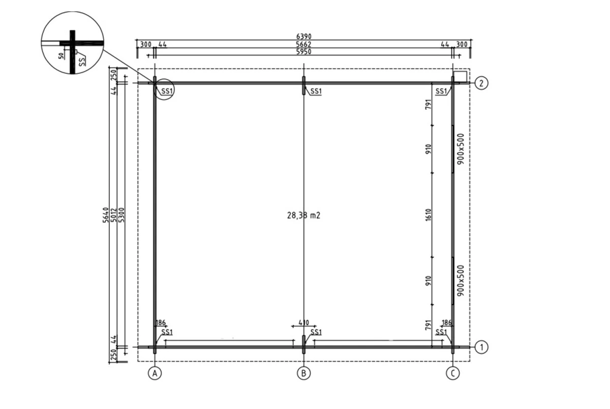 Garage bois traité autoclave SIROCCO - Toit double pente - 2 voitures - 28,38 m² - Madriers 44 mm