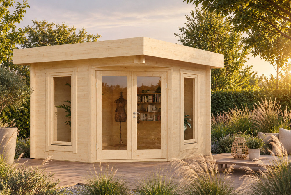 Abri de jardin bois brut NOVA A - Toit plat - 7,98 m² - Madriers 44 mm