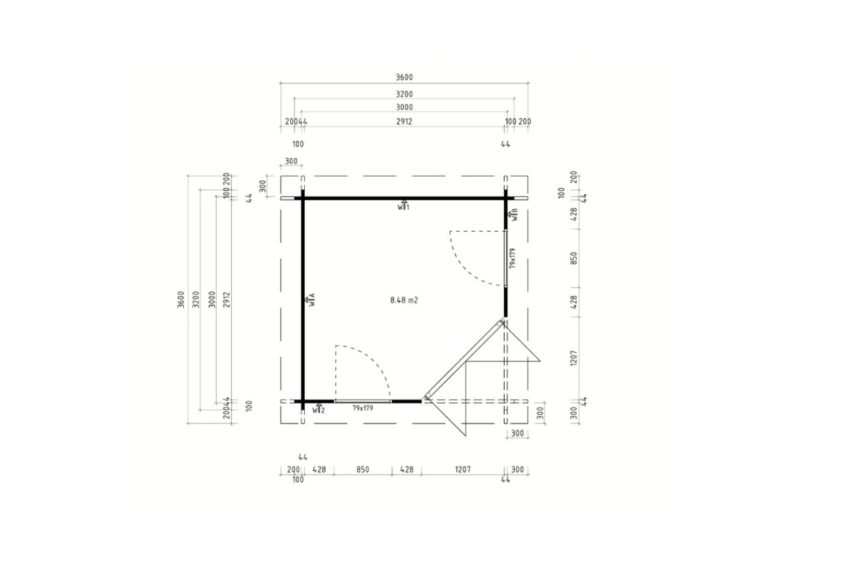 Abri de jardin bois brut NOVA A - Toit plat - 7,98 m² - Madriers 44 mm