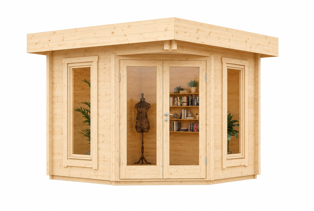 Abri de jardin bois brut NOVA A - Toit plat - 7,98 m² - Madriers 44 mm