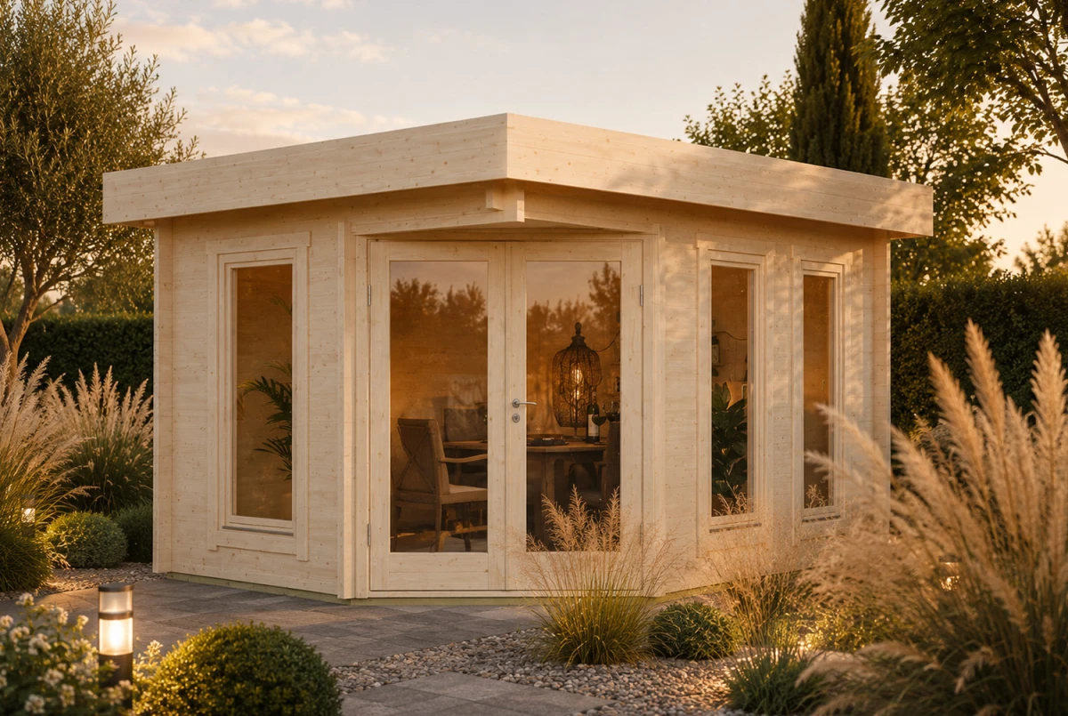 Abri de jardin bois brut NOVA B - Toit plat - 12,35 m² - Madriers 44 mm