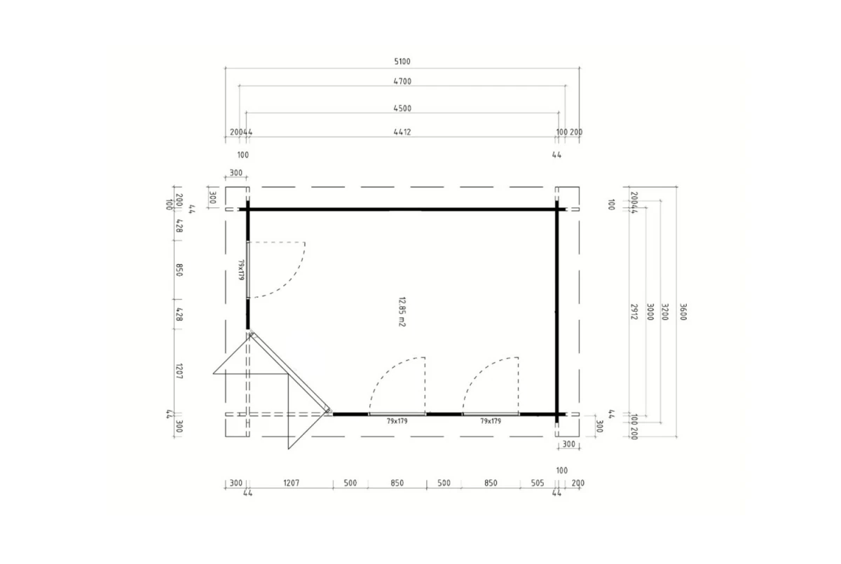 Abri de jardin bois brut NOVA B - Toit plat - 12,35 m² - Madriers 44 mm
