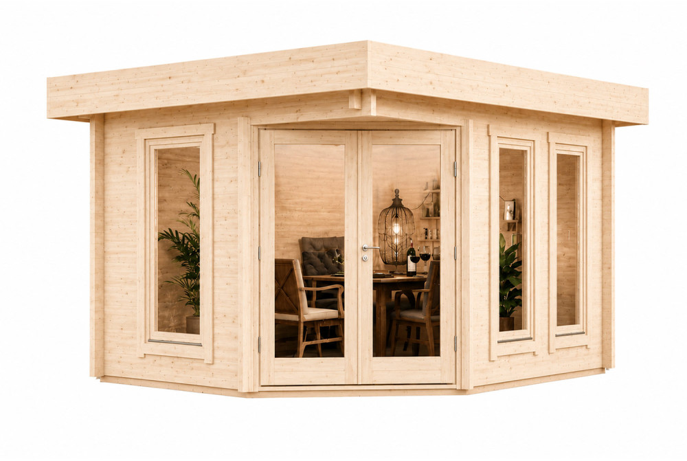 Abri de jardin bois brut NOVA B - Toit plat - 12,35 m² - Madriers 44 mm