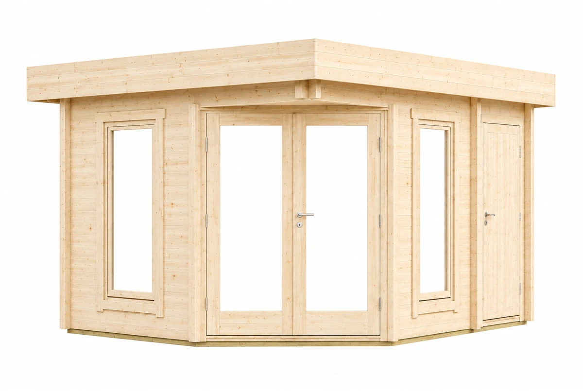 Abri de jardin bois brut NOVA C - Toit plat - 2 pièces - 12,22 m² - Madriers 44 mm