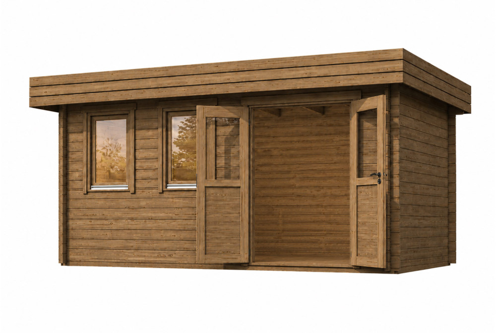 Chalet de jardin bois traité autoclave NATURA B Classique - Toit plat - 14,30 m² - Madriers 44 mm