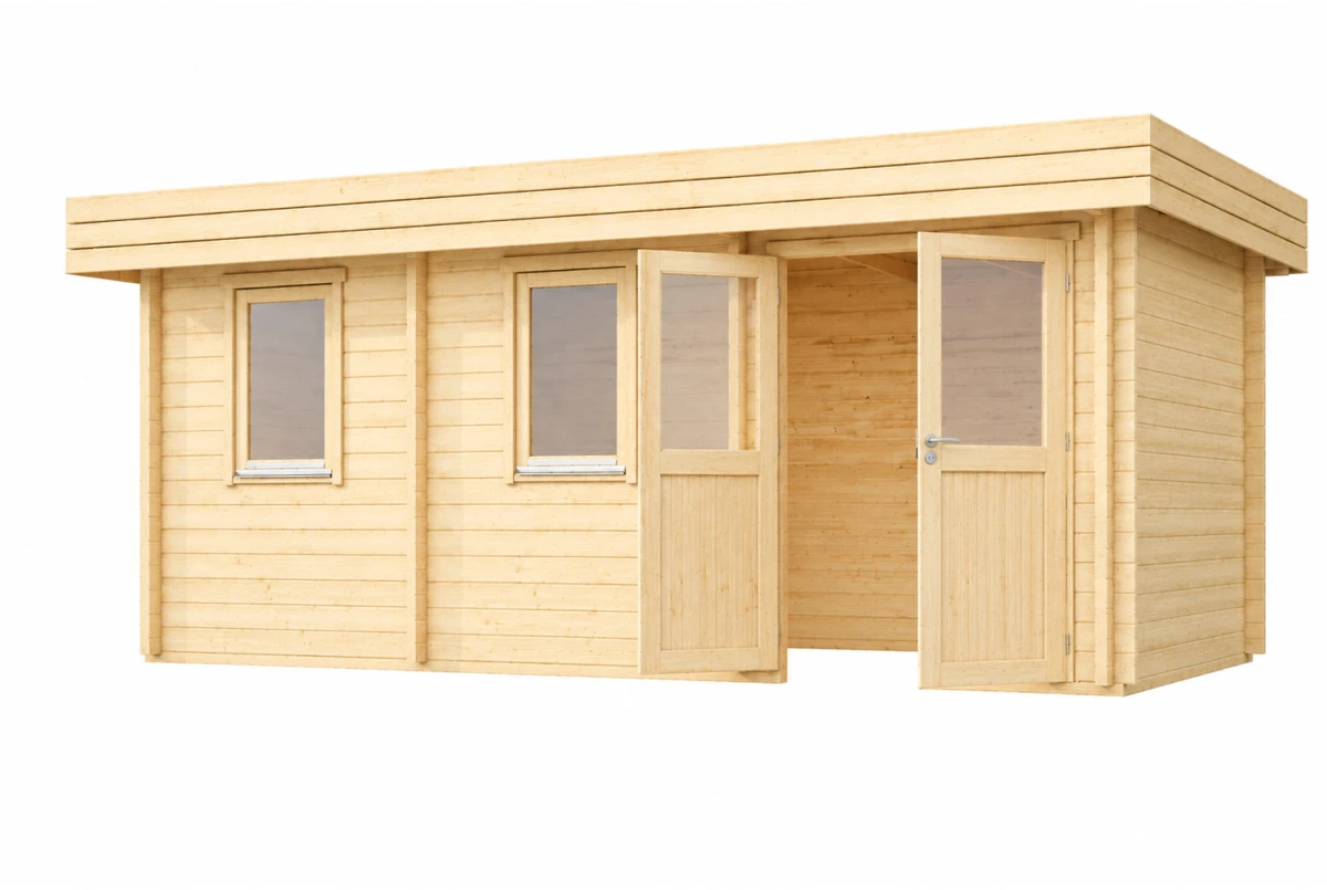 Chalet de jardin bois brut NATURA C Classique - Toit plat - 17,21 m² - Madriers 44 mm