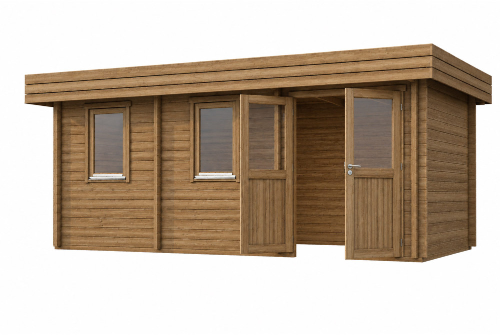 Chalet de jardin bois traité autoclave NATURA C Classique - Toit plat - 17,21 m² - Madriers 44 mm