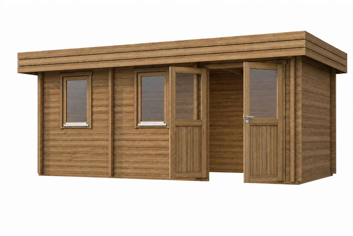 Chalet de jardin bois traité autoclave NATURA C Classique - Toit plat - 17,21 m² - Madriers 44 mm