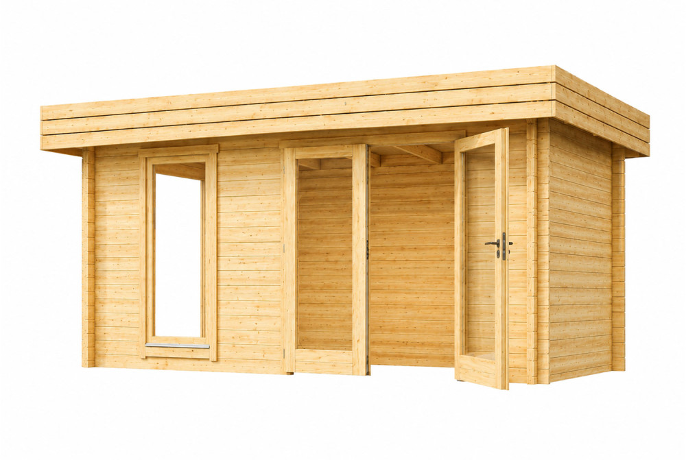 Chalet de jardin bois brut NATURA A Moderne - Toit plat - 12,85 m² - Madriers 44 mm
