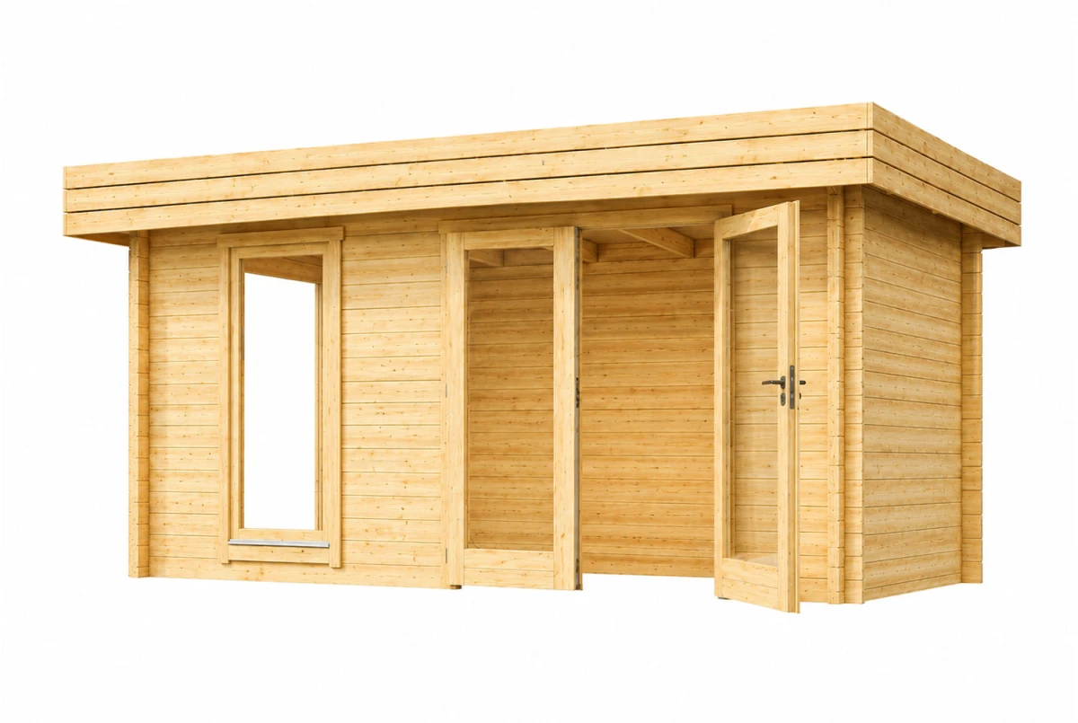 Chalet de jardin bois brut NATURA A Moderne - Toit plat - 12,85 m² - Madriers 44 mm