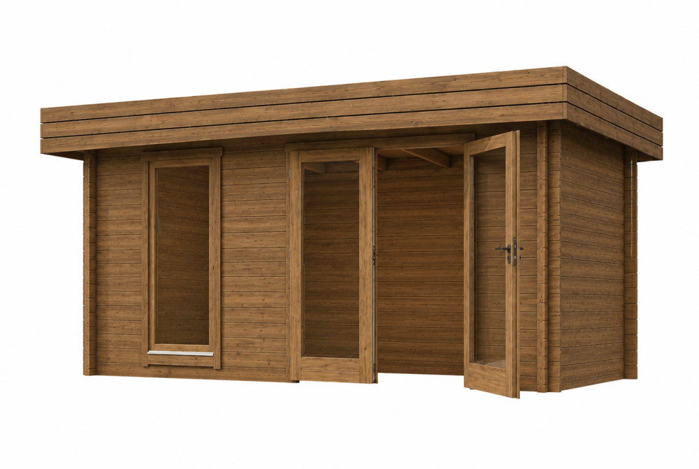 Chalet de jardin bois traité autoclave NATURA A Moderne - Toit plat - 12,85 m² - Madriers 44 mm