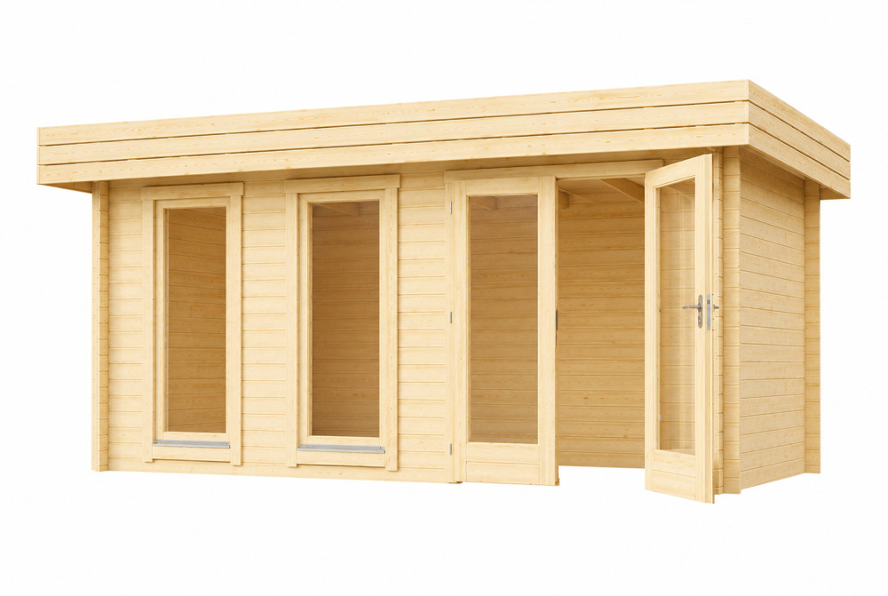 Chalet de jardin bois brut NATURA B Moderne - Toit plat - 14,30 m² - Madriers 44 mm