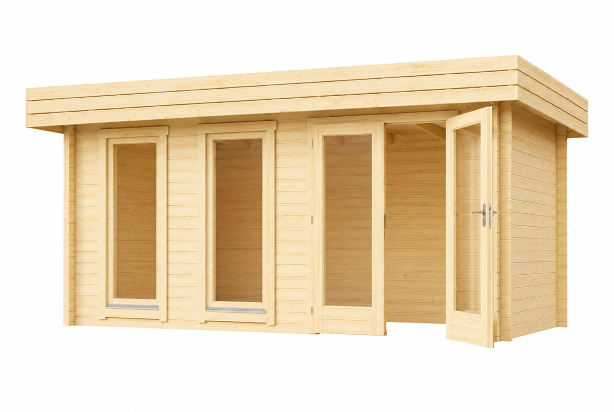 Chalet de jardin bois brut NATURA B Moderne - Toit plat - 14,30 m² - Madriers 44 mm