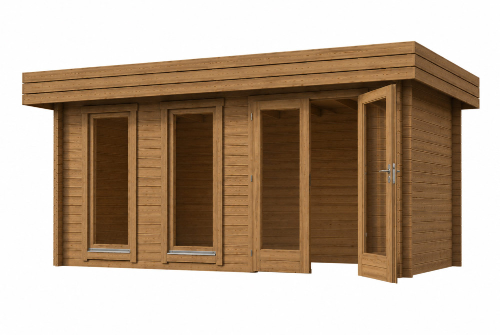 Chalet de jardin bois traité autoclave NATURA B Moderne - Toit plat - 14,30 m² - Madriers 44 mm