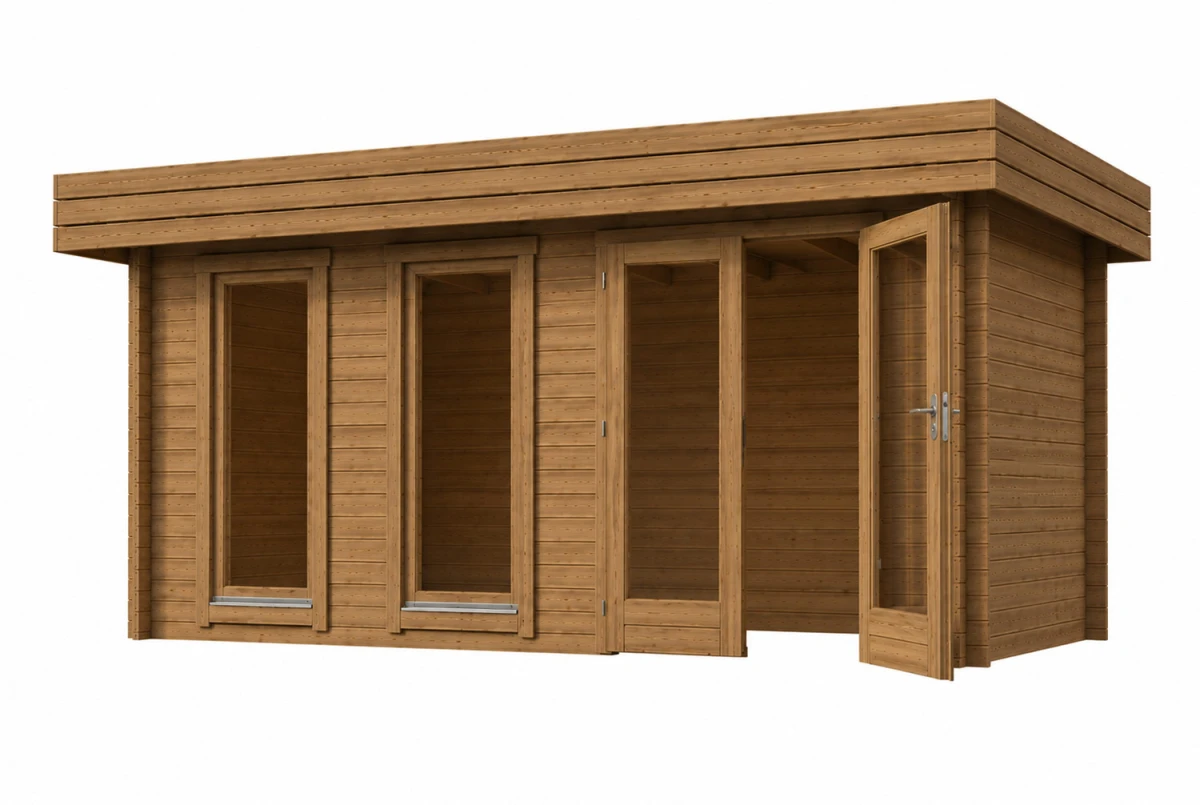 Chalet de jardin bois traité autoclave NATURA B Moderne - Toit plat - 14,30 m² - Madriers 44 mm