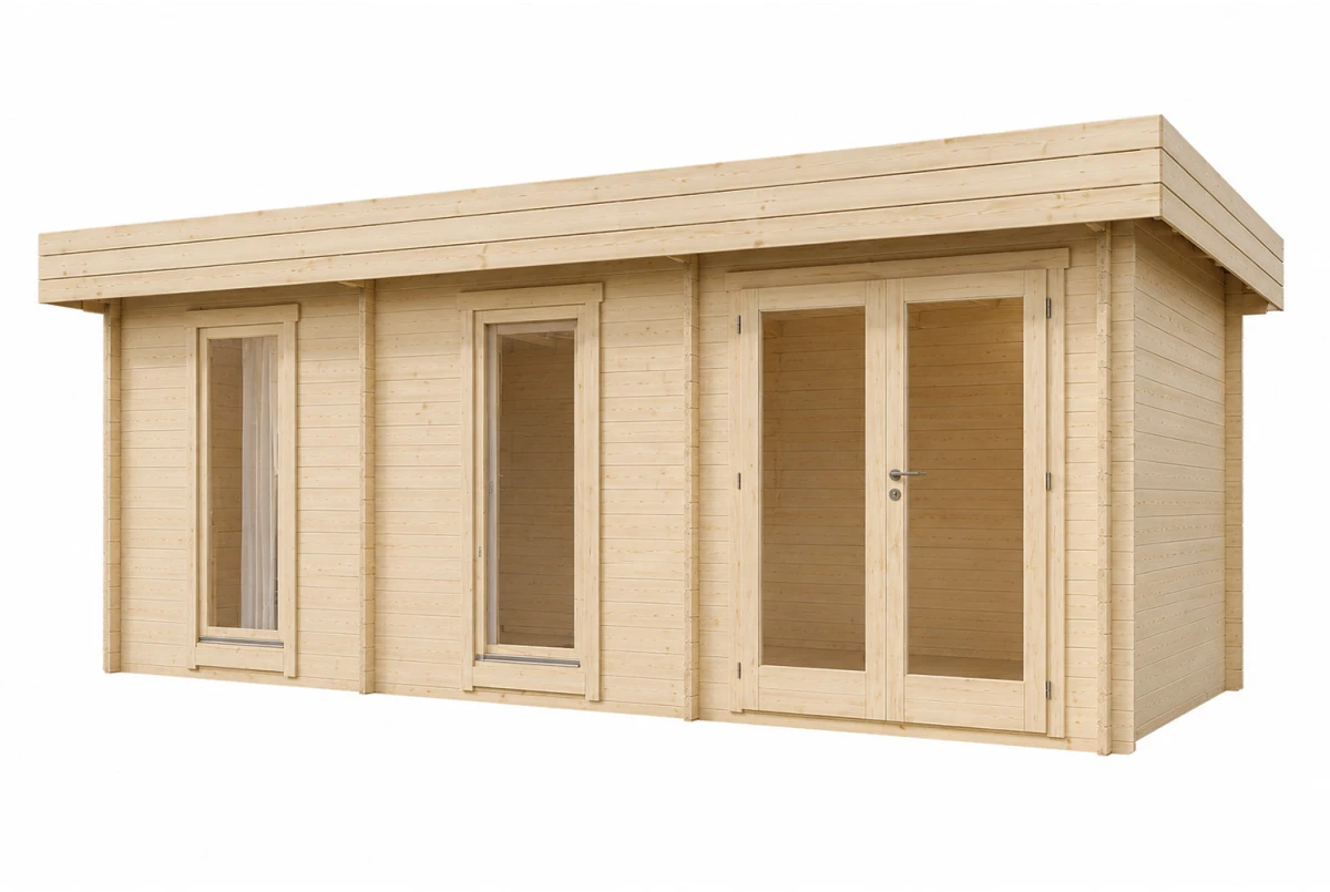 Chalet de jardin bois brut NATURA C Moderne - Toit plat - 17,21 m² - Madriers 44 mm
