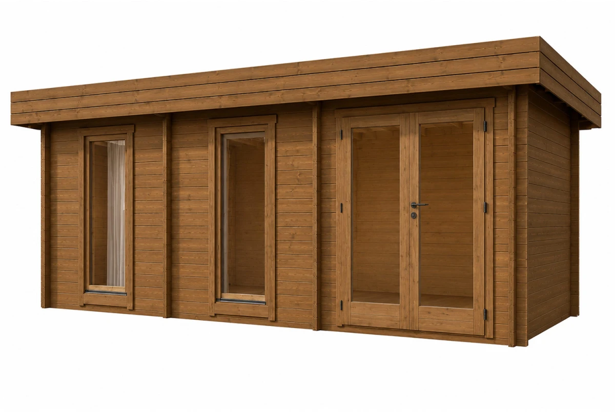 Chalet de jardin bois traité autoclave NATURA C Moderne - Toit plat - 17,21 m² - Madriers 44 mm