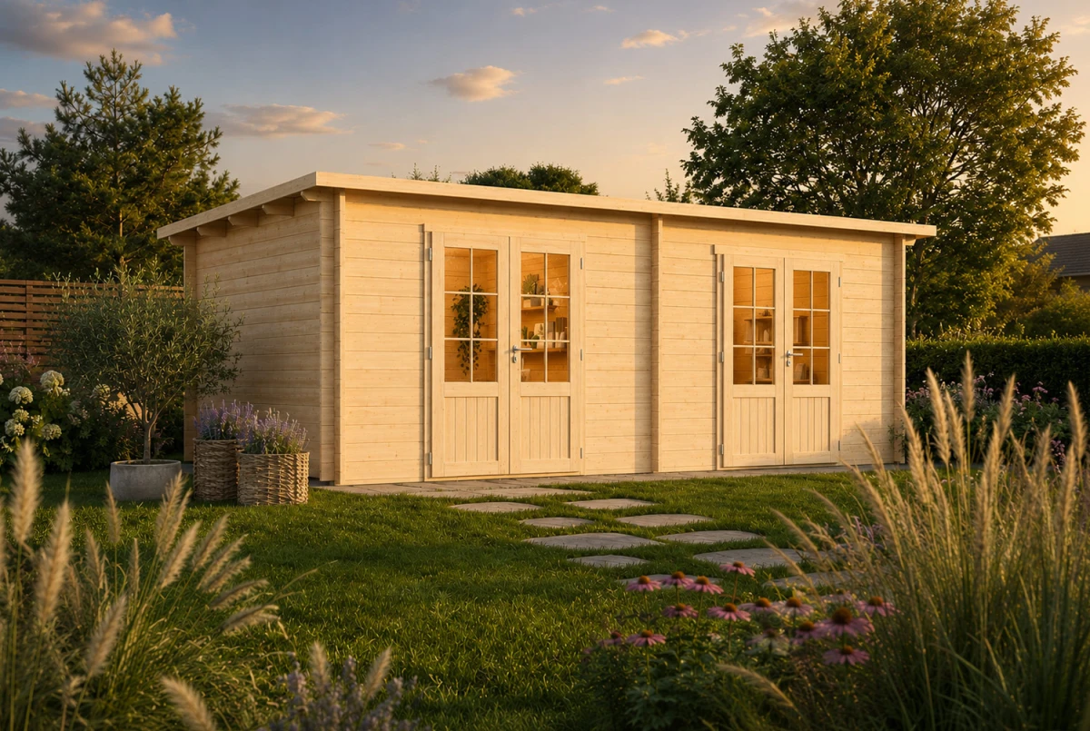 Abri de jardin bois brut HORIZON 6P - Toit plat - 2 pièces -16,94 m² - Madriers 44 mm