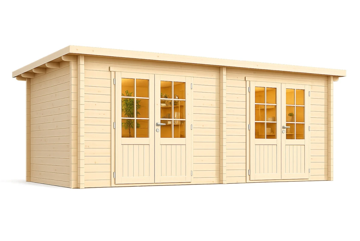 Abri de jardin bois brut HORIZON 6P - Toit plat - 2 pièces -16,94 m² - Madriers 44 mm