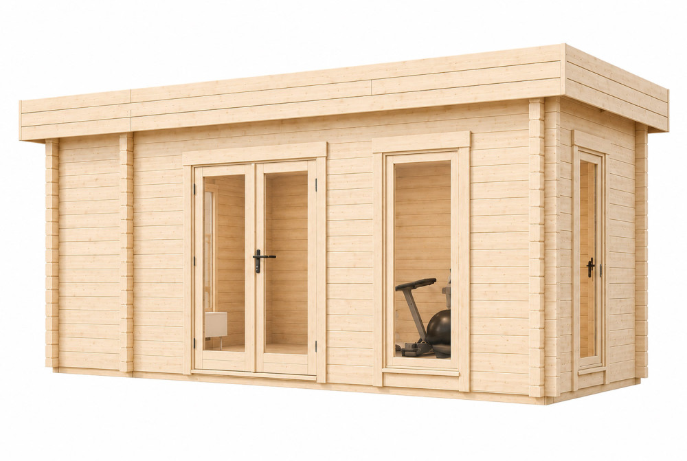 Chalet de jardin bois brut NATURA D - Toit plat - 2 pièces - 14,95 m² - Madriers 44 mm