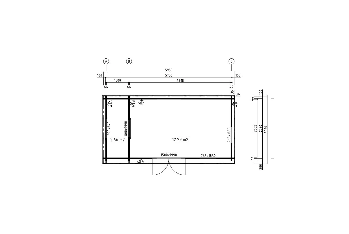 Chalet de jardin bois traité autoclave NATURA D - Toit plat - 2 pièces - 14,95 m² - Madriers 44 mm
