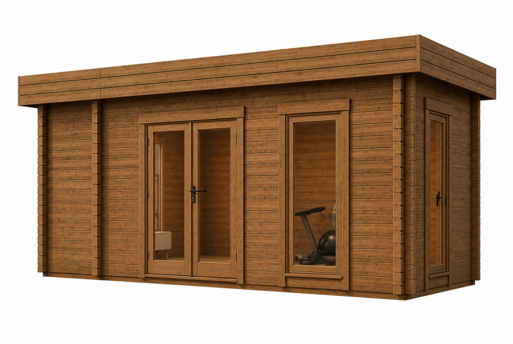 Chalet de jardin bois traité autoclave NATURA D - Toit plat - 2 pièces - 14,95 m² - Madriers 44 mm
