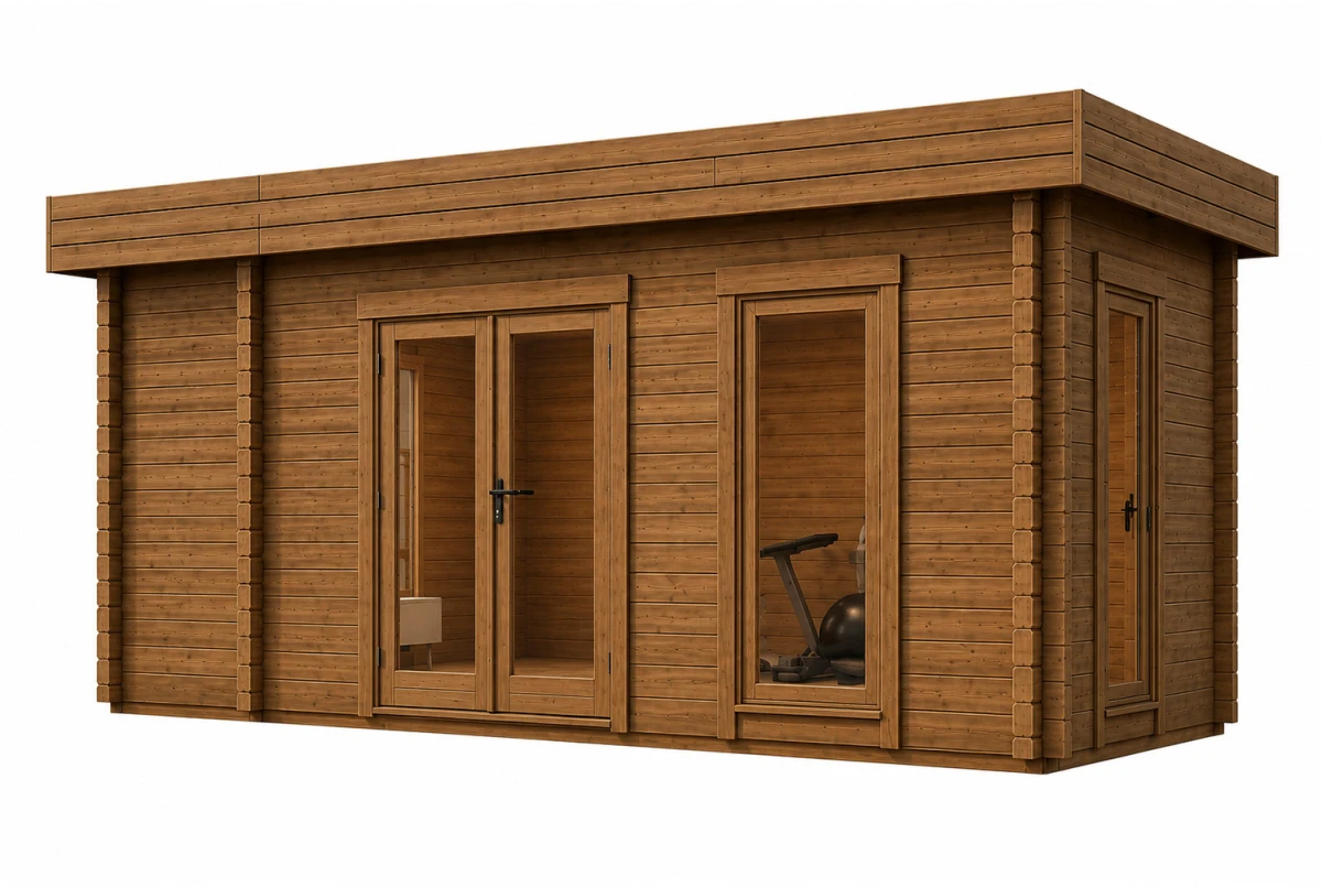 Chalet de jardin bois traité autoclave NATURA D - Toit plat - 2 pièces - 14,95 m² - Madriers 44 mm