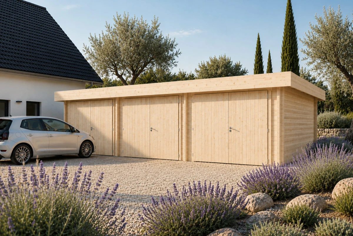 Garage bois brut TRAMONTANE - Toit monopente - 3 voitures - 42,33 m² - Madriers 70 mm contrecollés