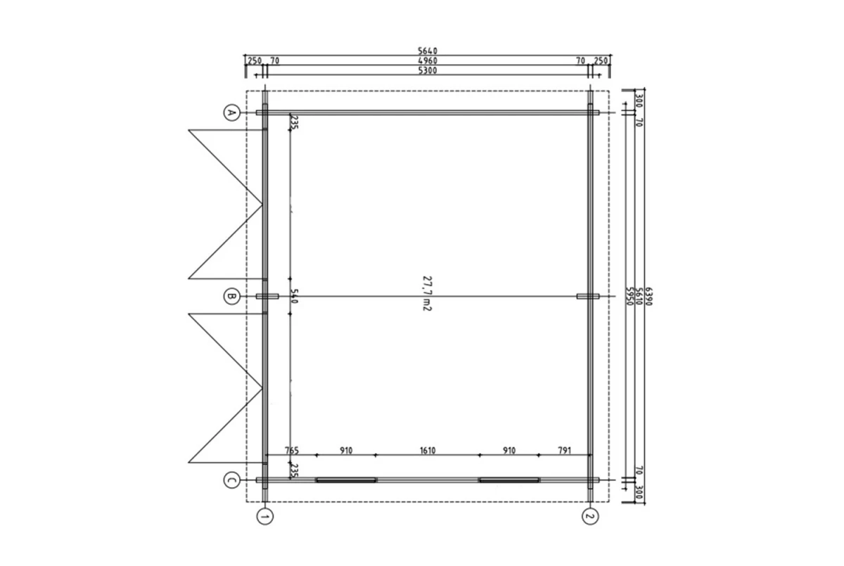 Garage bois brut SIROCCO - Toit double pente - 2 voitures - 27,70 m² - Madriers 70 mm contrecollés