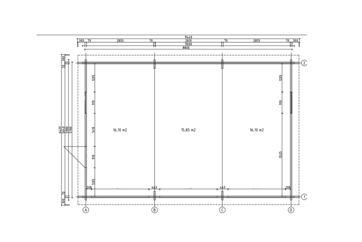 Garage bois brut AQUILON - Toit double pente - 3 voitures - 48,50 m² - Madriers 70 mm contrecollés