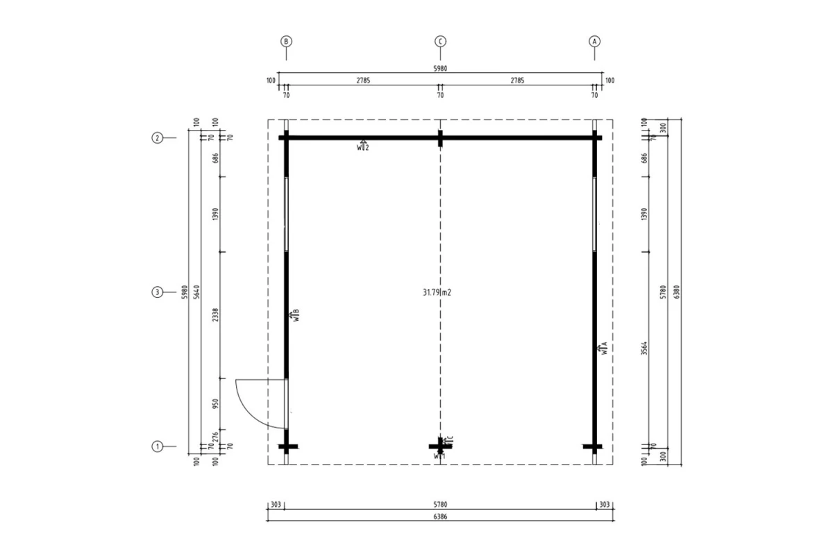 Garage bois brut ZÉPHYR - Toit double pente - 2 voitures - 31,79 m² - Madriers 70 mm contrecollés