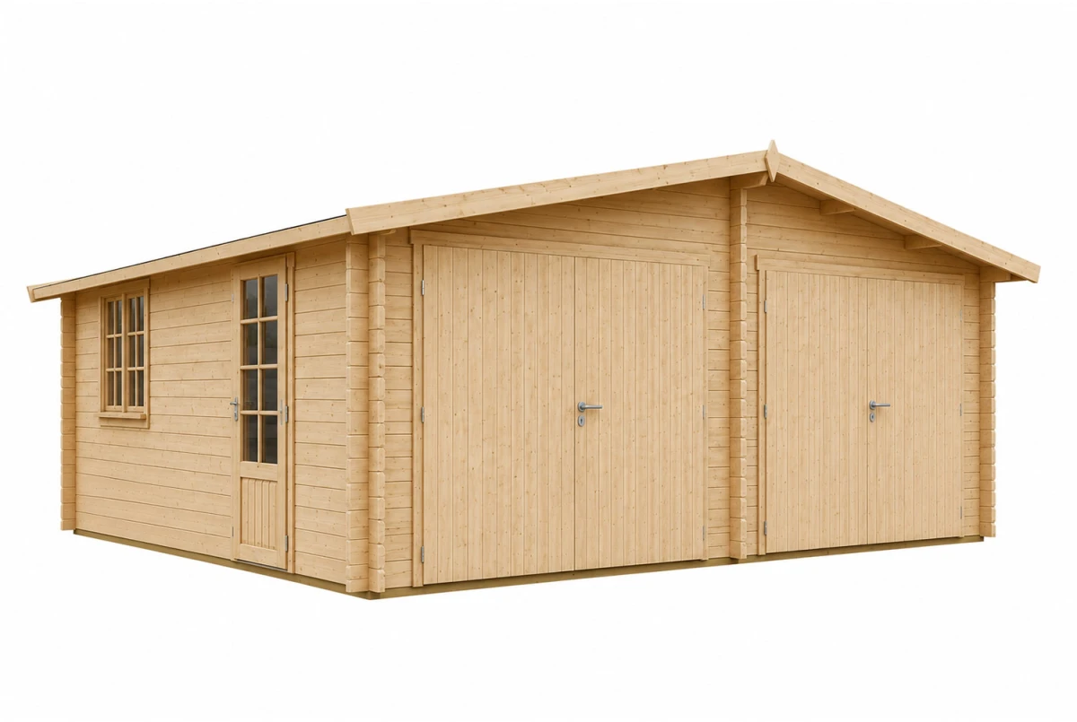 Garage bois brut ZÉPHYR - Toit double pente - 2 voitures - 31,79 m² - Madriers 70 mm contrecollés