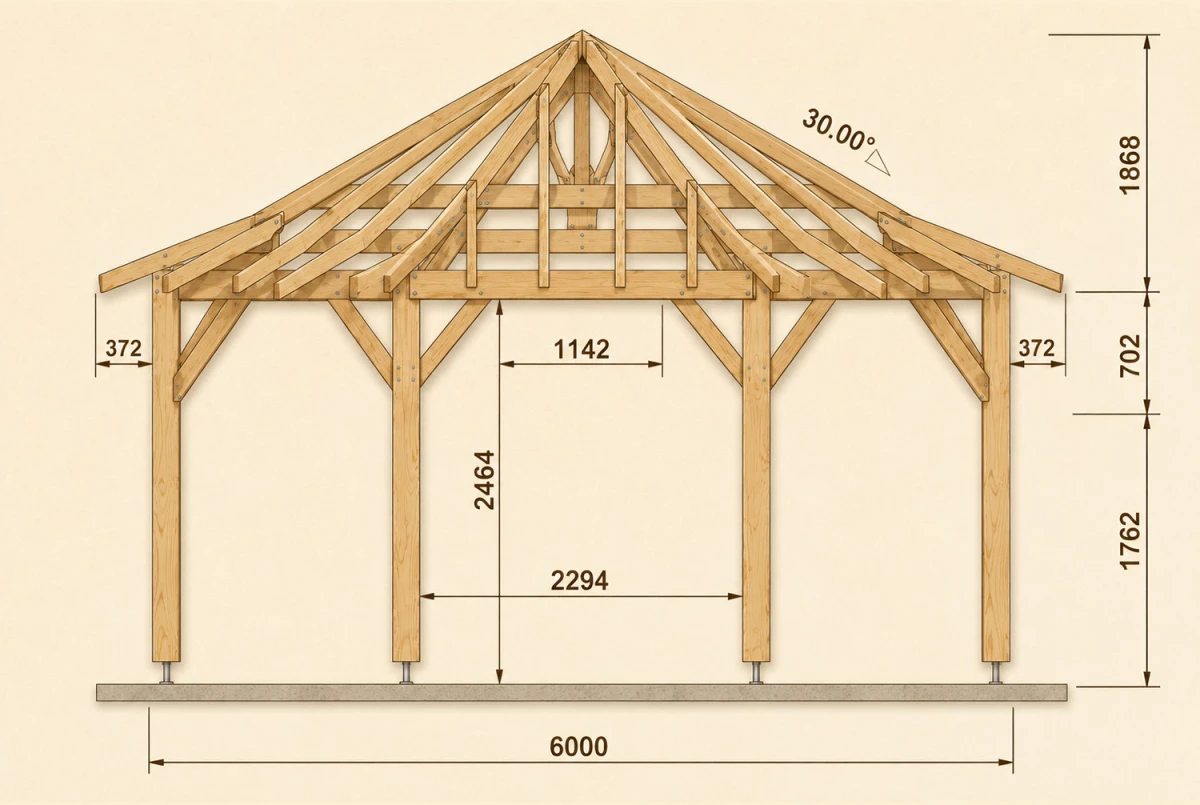 Kiosque de jardin en bois octogonal L'ÉCRIN 6,85 × 6,85 m - Épicéa autoclave classe 3
