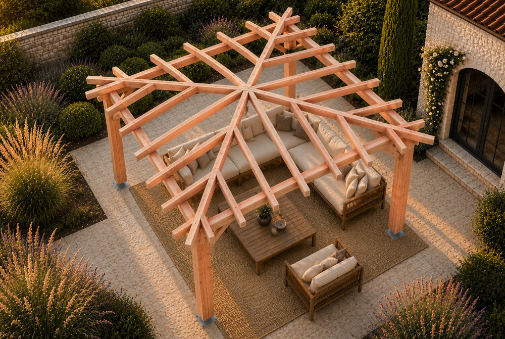 Kiosque de jardin en bois carré LE PAVILLON 3,40 × 3,40 m - Douglas