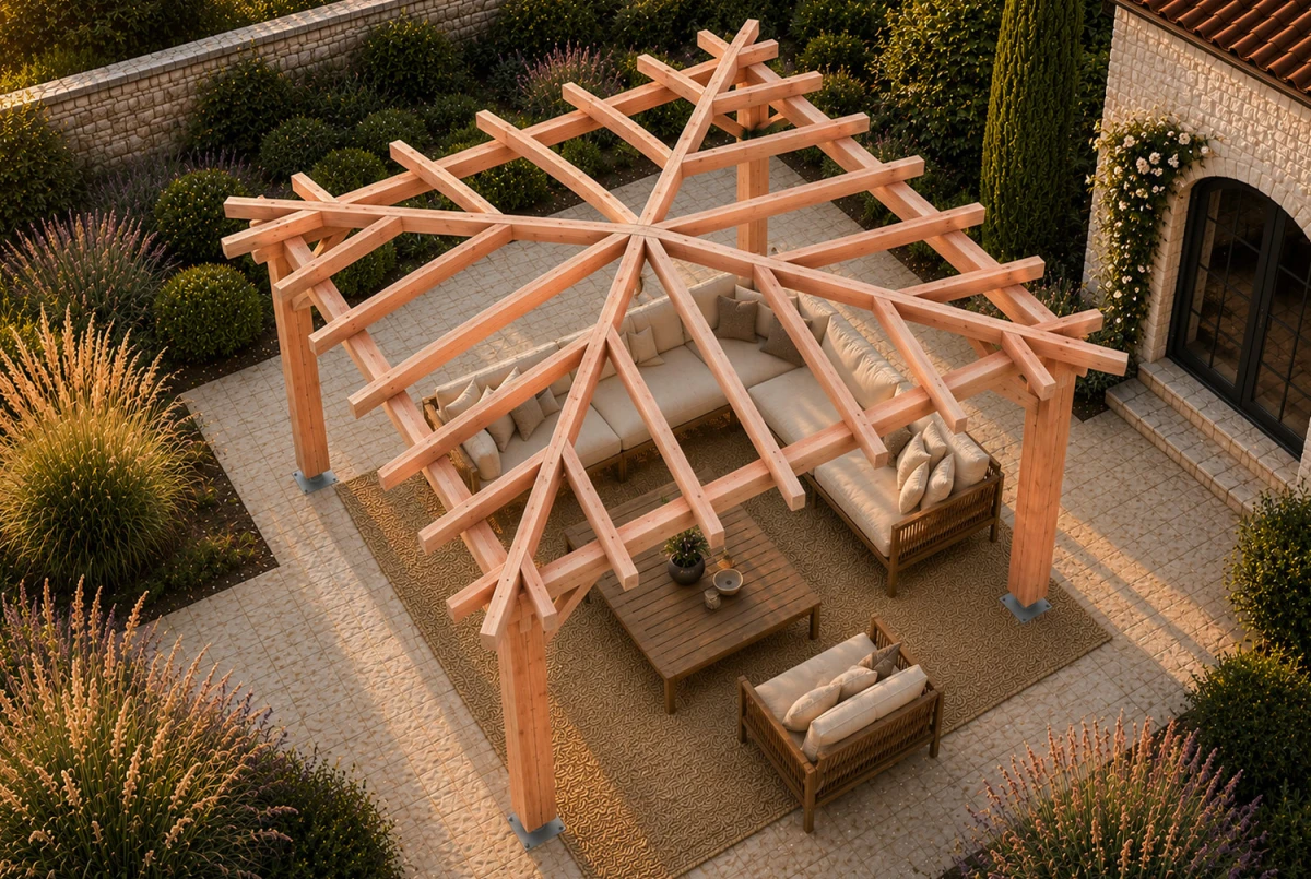 Kiosque de jardin en bois carré LE PAVILLON 3,40 × 3,40 m - Douglas