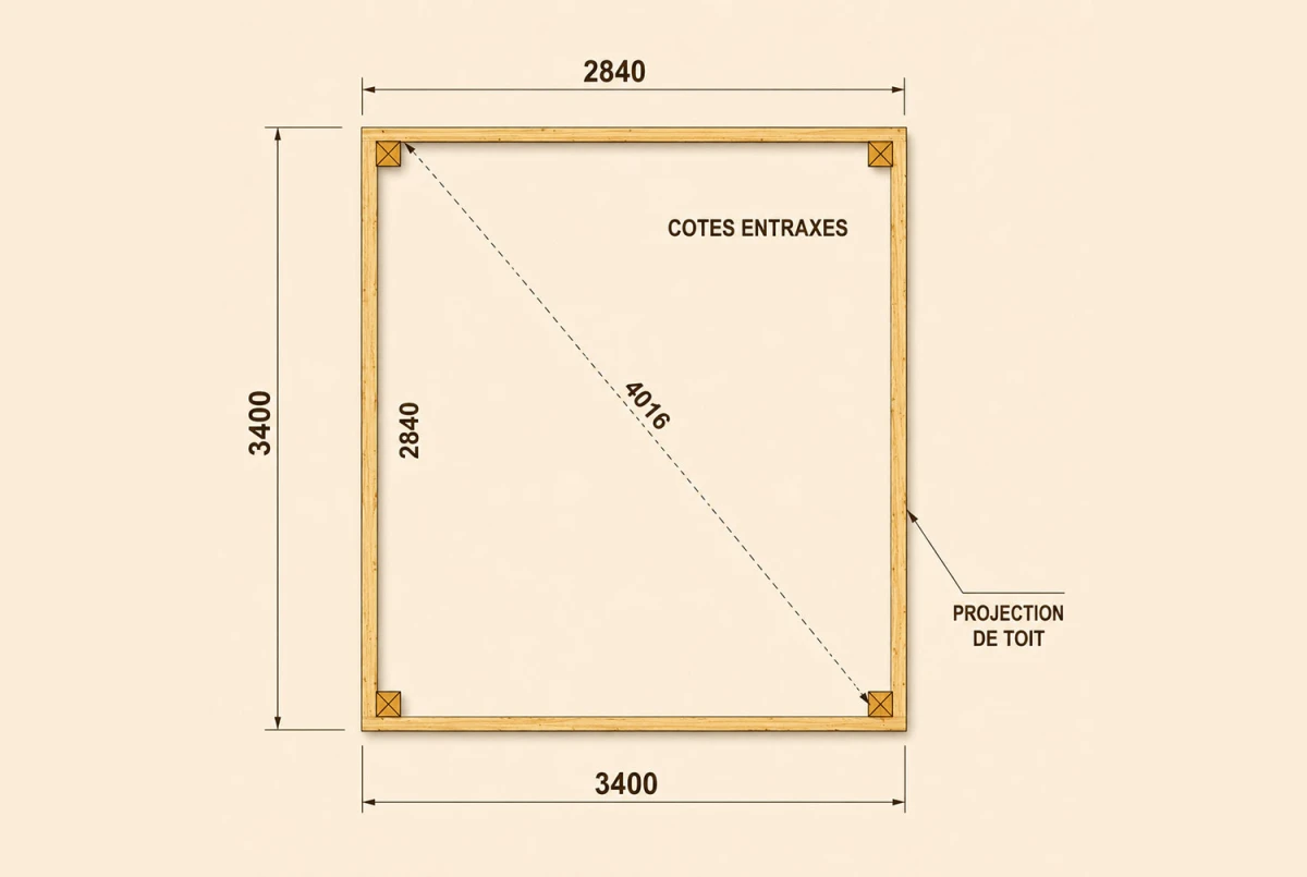 Kiosque de jardin en bois carré LE PAVILLON 3,40 × 3,40 m - Douglas