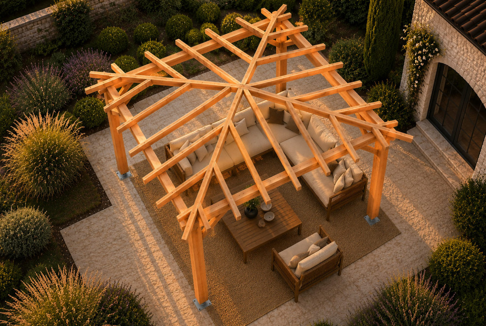Kiosque de jardin en bois carré LE PAVILLON 3,40 × 3,40 m - Épicéa classe 2