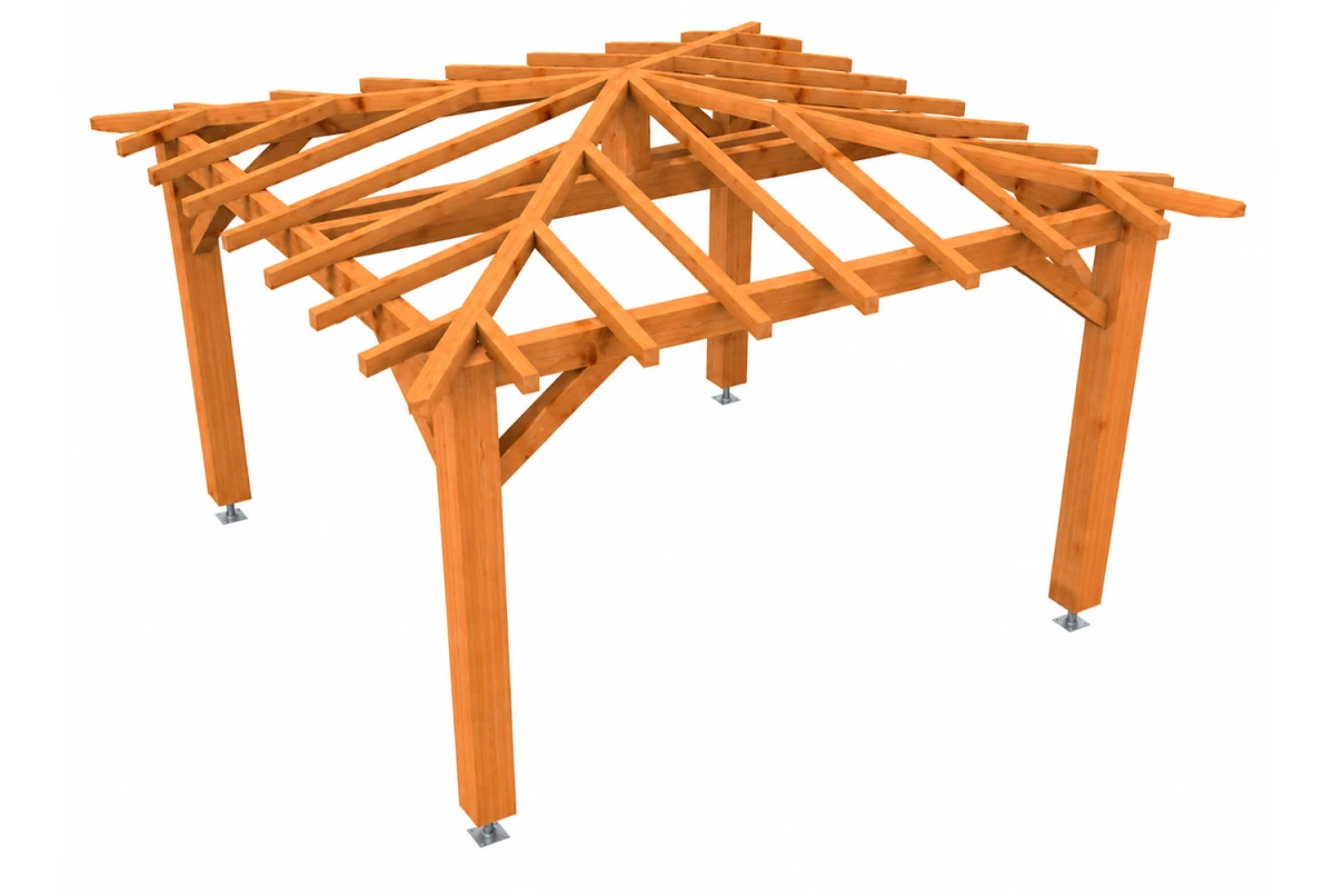 Kiosque de jardin en bois carré LE PAVILLON 3,40 × 3,40 m - Épicéa classe 2