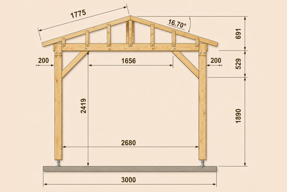 Kiosque de jardin en bois carré LE PAVILLON 3,40 × 3,40 m - Épicéa classe 2