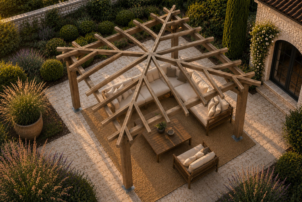 Kiosque de jardin en bois carré LE PAVILLON 3,40 × 3,40 m - Épicéa autoclave classe 3