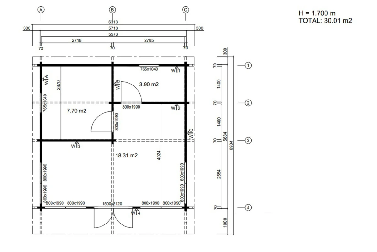 Chalet de jardin bois brut L'OBSERVATOIRE - Toit monopente - 3 pièces - 30 m² - 70 mm CC