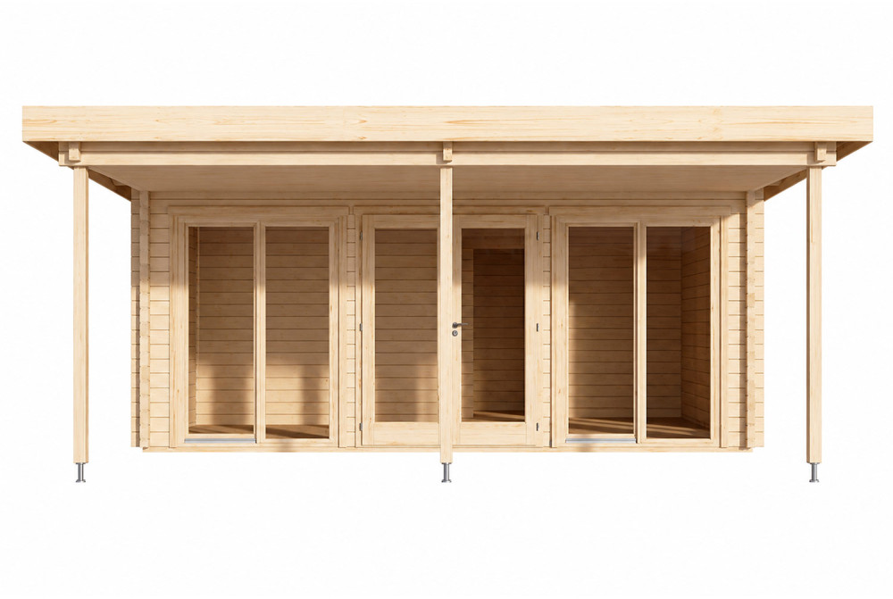 Chalet de jardin bois brut L'OBSERVATOIRE avec AUVENT - Toit monopente - 3 pièces - 30 m² + 15,57 m² d'avancée - 70CC