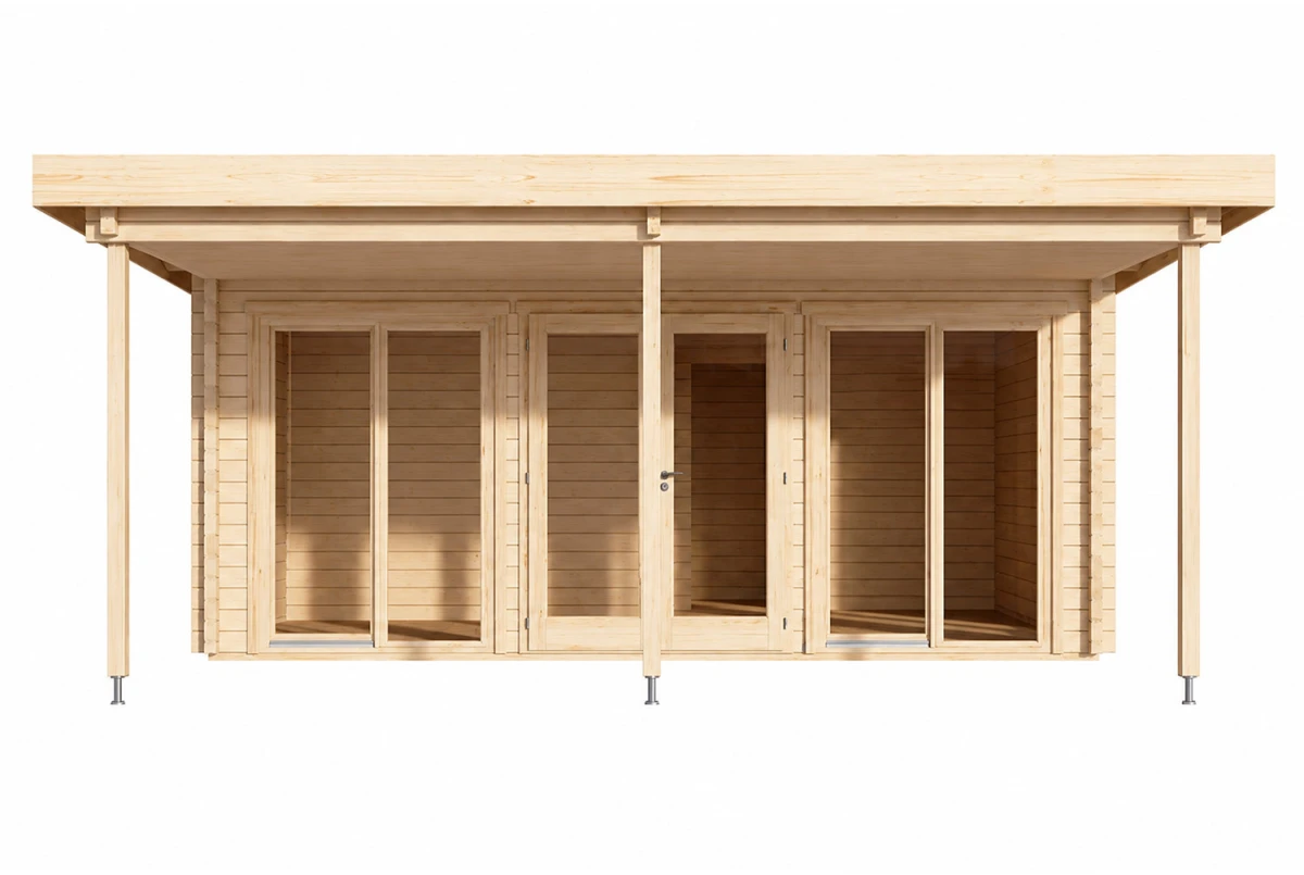 Chalet de jardin bois brut L'OBSERVATOIRE avec AUVENT - Toit monopente - 3 pièces - 30 m² + 15,57 m² d'avancée - 70CC