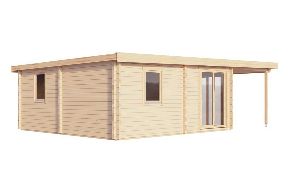 Chalet de jardin bois brut L'OBSERVATOIRE avec AUVENT - Toit monopente - 3 pièces - 30 m² + 15,57 m² d'avancée - 70CC