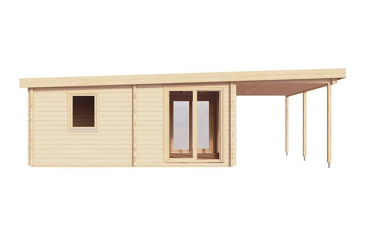 Chalet de jardin bois brut L'OBSERVATOIRE avec AUVENT - Toit monopente - 3 pièces - 30 m² + 15,57 m² d'avancée - 70CC