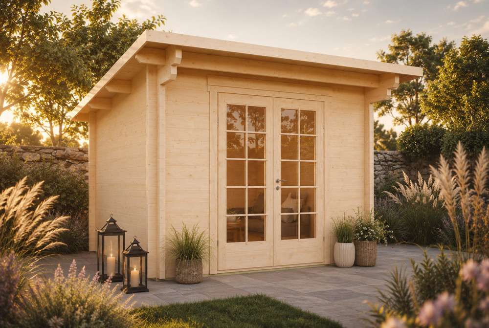 Chalet de jardin bois brut CANOPÉE 70 A - Toit monopente - 8,18 m² - Madriers 70 mm contrecollés