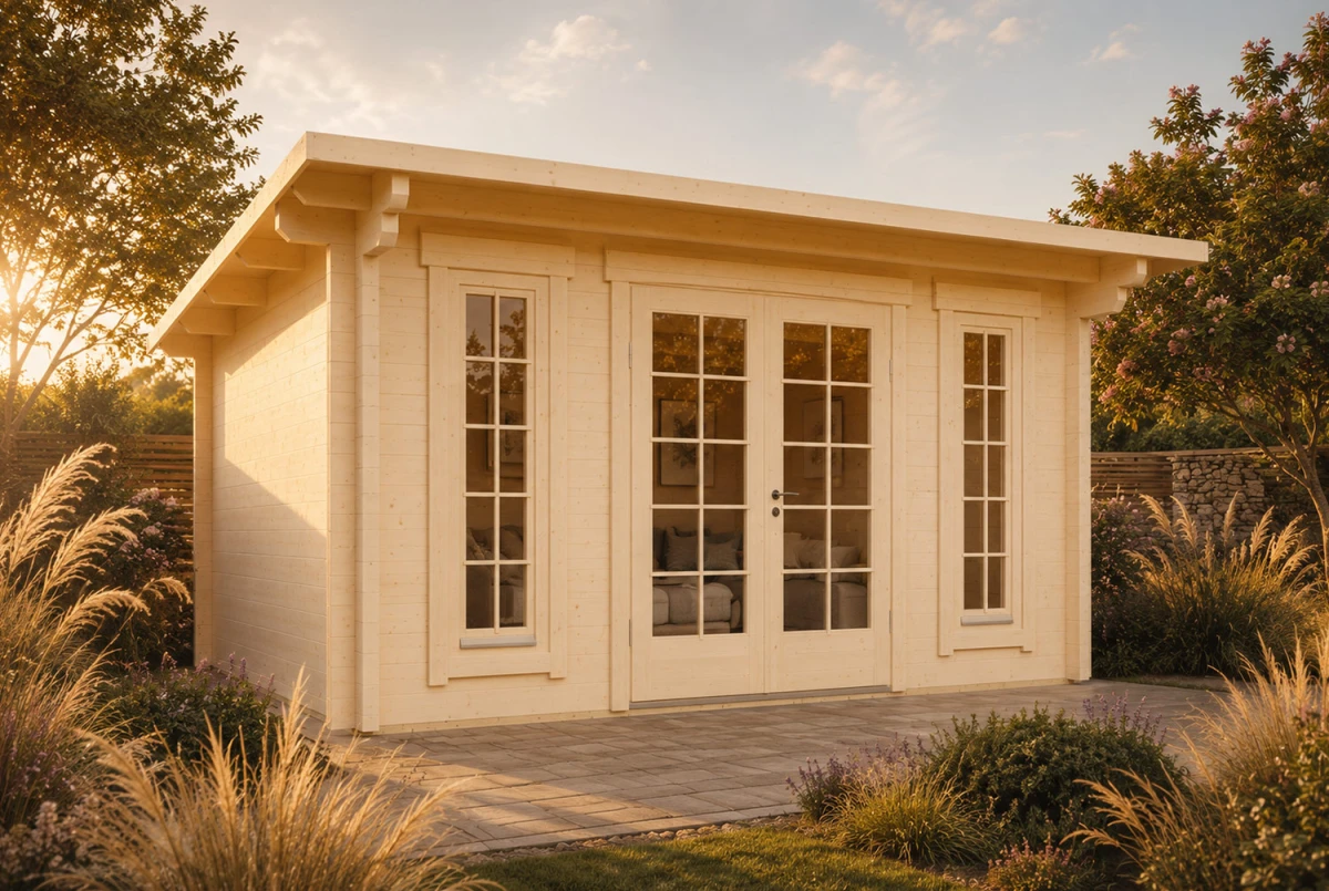 Chalet de jardin bois brut CANOPÉE 70 C - Toit monopente - 14,05 m² - Madriers 70 mm contrecollés