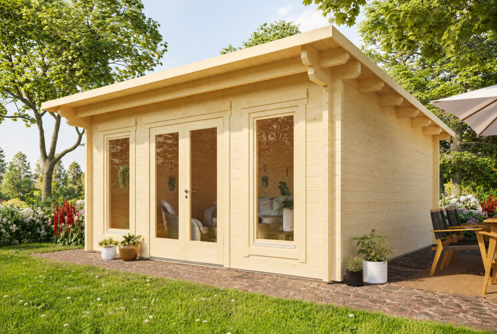 Chalet de jardin bois brut CANOPÉE 70 F - Toit monopente - 21,72 m² - Madriers 70 mm contrecollés
