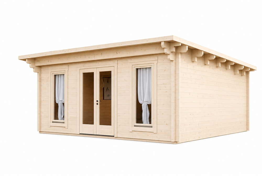 Chalet de jardin bois brut CANOPÉE 70 G - Toit monopente - 31,47 m² - Madriers 70 mm contrecollés