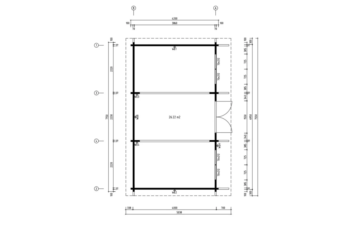 Chalet de jardin bois brut CANOPÉE 70 H - Toit monopente - 26,22 m² - Madriers 70 mm contrecollés